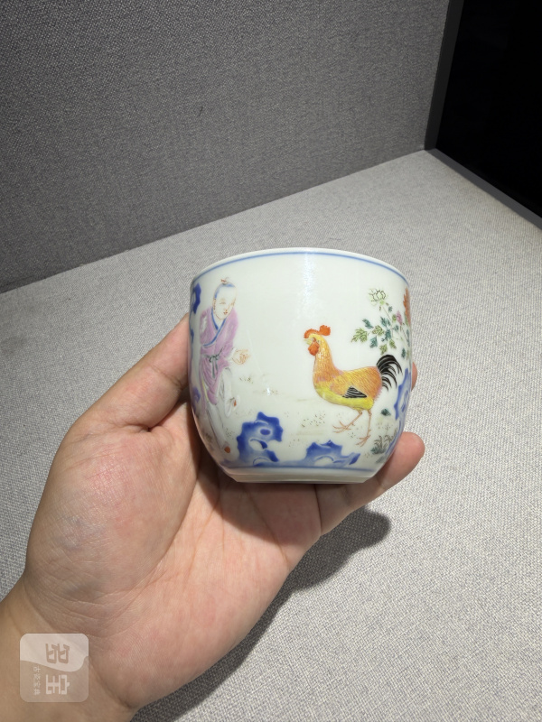 清乾隆 粉彩婴戏图诗文鸡缸杯 - 图7